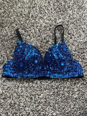 Sequin Embellished Blue Bralette